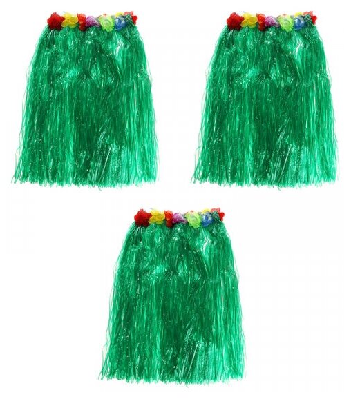 Гавайская юбка 60 см, цвет зеленый (Набор 3 шт.)