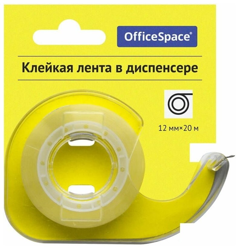 Клейкая лента (скотч) канцелярская в диспенсере OfficeSpace (12мм x 20м, прозрачная) (288235), 24 уп.