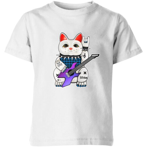 детская футболка денежный кот манэки нэко maneki neko cat 116 синий Футболка Us Basic, размер 12, белый