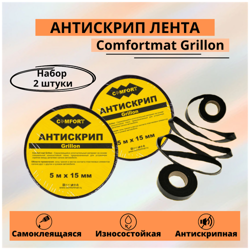 Антискрип для авто (Маделин) Comfort Grilon 5м х 15 мм, черный (комплект 2 шт.10м)