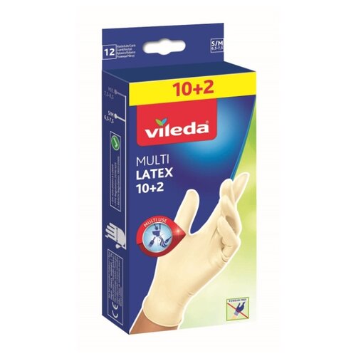 фото Перчатки одноразовые латексные vileda multi latex m/l 10+2 шт. в уп.