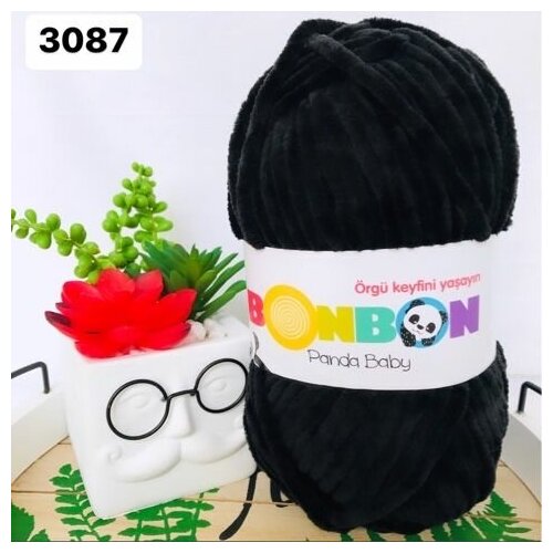 Пряжа плюшевая Bonbon Panda Baby/Бонбон панда Беби/Бэби - черный N 3087, 120м/100гр, 100% микрополиэстр, 1 шт. Пряжа для игрушек, пледов и одежды.