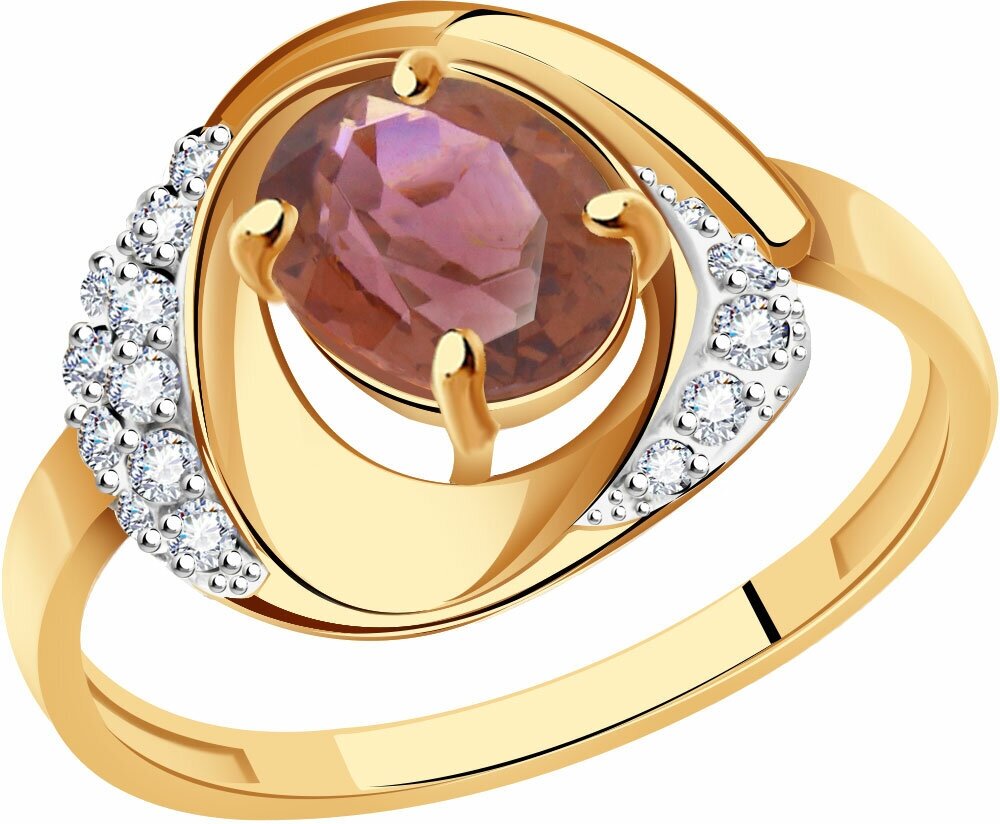 Кольцо Diamant online, золото, 585 проба, фианит, родолит