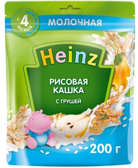 Каша молочная Heinz (Хайнц) рисовая с грушей с Омега 3 4 мес 200 г (пауч)