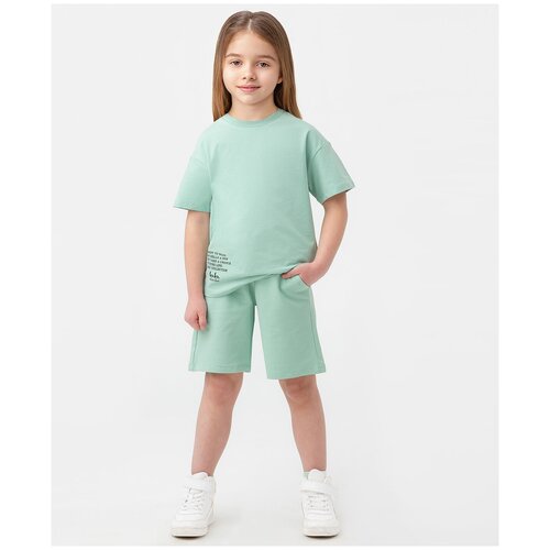 фото Шорты трикотажные светло-зеленые button blue, для девочек, размер 122, мод 123bbgb54014800