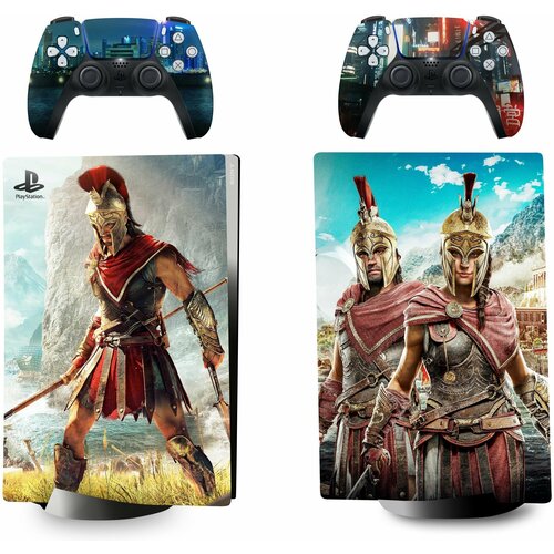 Наклейка Assassin's Creed Odyssey виниловая защитная на игровую консоль Sony PlayStation 5 Disc Edition полный комплект геймпады