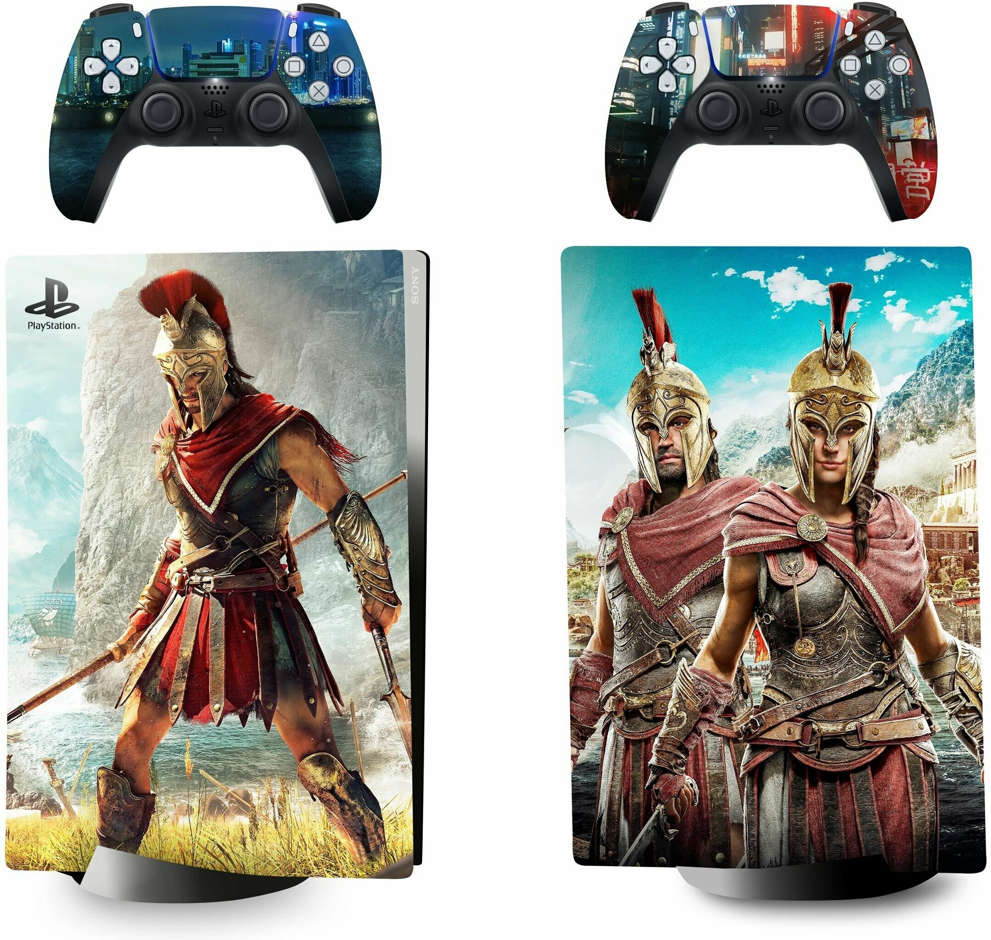 Защитная плёнка набор наклеек Assassin's Creed Odyssey на игровую консоль Sony PlayStation 5 Digital Edition