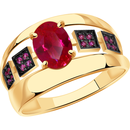 золотое кольцо александра кл3633 30ск р с фианитом и рубиновым корундом Кольцо Diamant online, золото, 585 проба, фианит, корунд, размер 18, красный