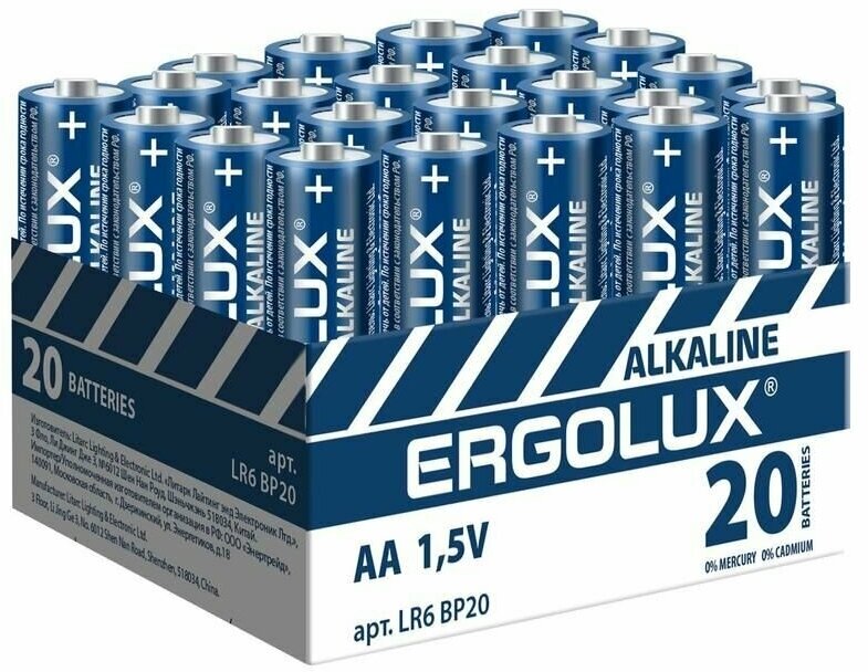 Ergolux LR6 Alkaline BP-20 (промо, LR6 BP20, батарейка,1.5В) 20 шт.