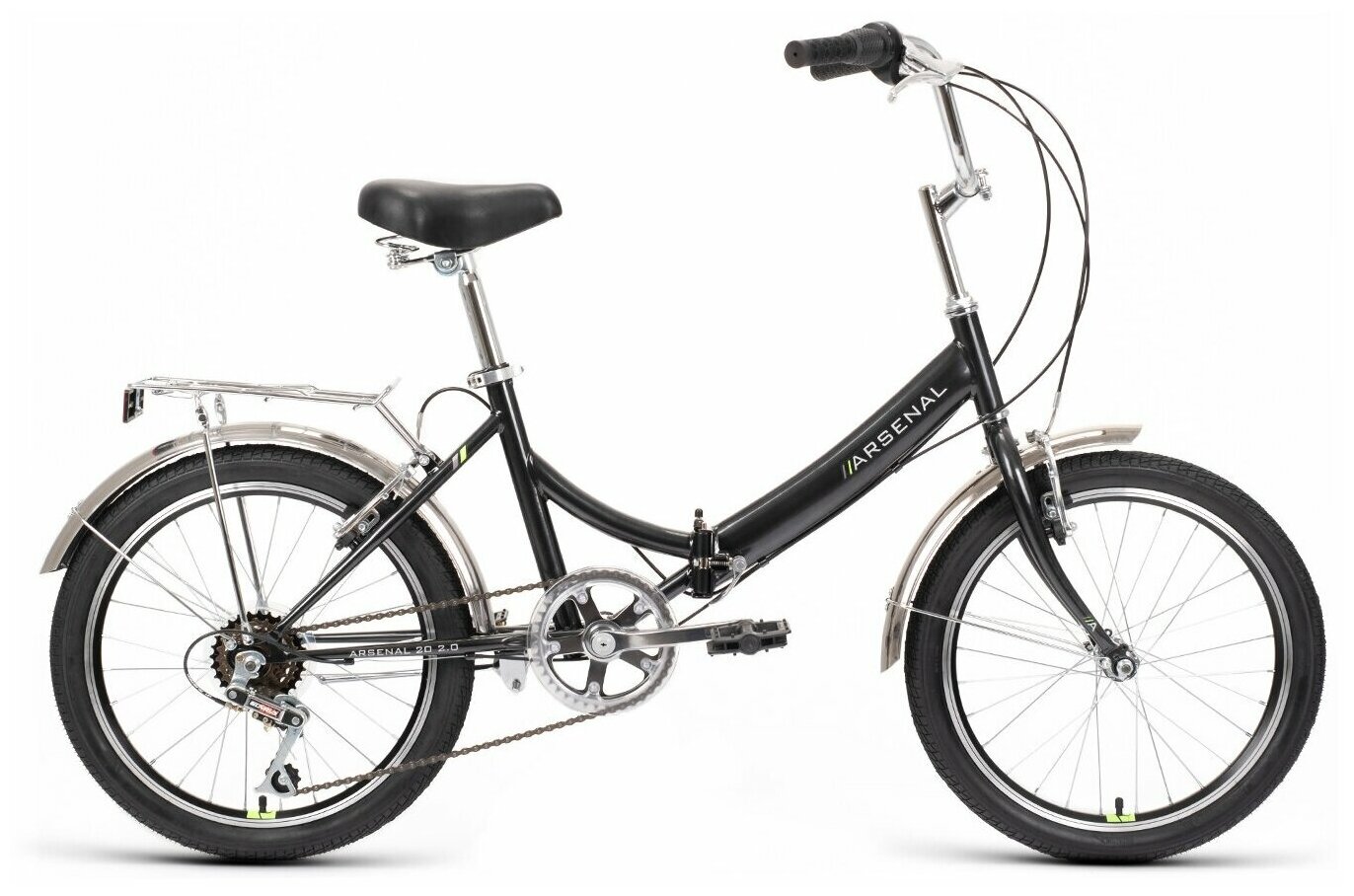 Велосипед FORWARD ARSENAL 20 2.0 (20" 6 ск. рост. 14") 2022 черный/зеленый RBK22FW20533