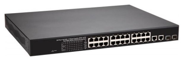  PoE OSNOVO SW-62422(400W)  24 x RJ45  + 2 x GE Combo uplink , 24 x FE (10/100 Base-T)   PoE (IEEE 802.3af/at), 2 x