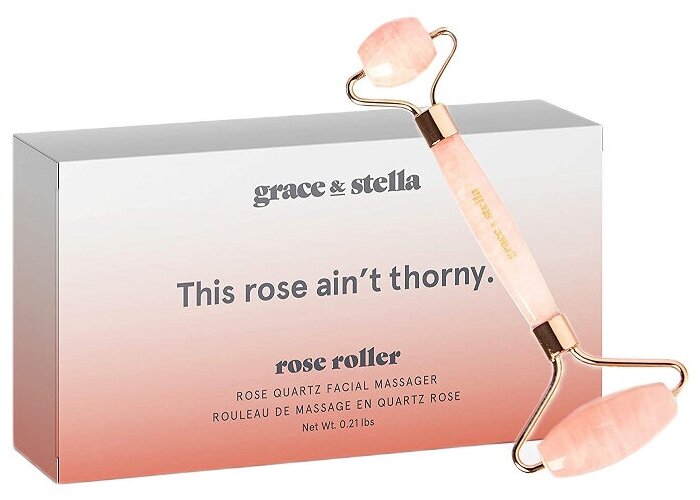 Роллер-массажер для лица двусторонний из натурального розового кварца Grace and Stella Rose Quartz Facial Roller