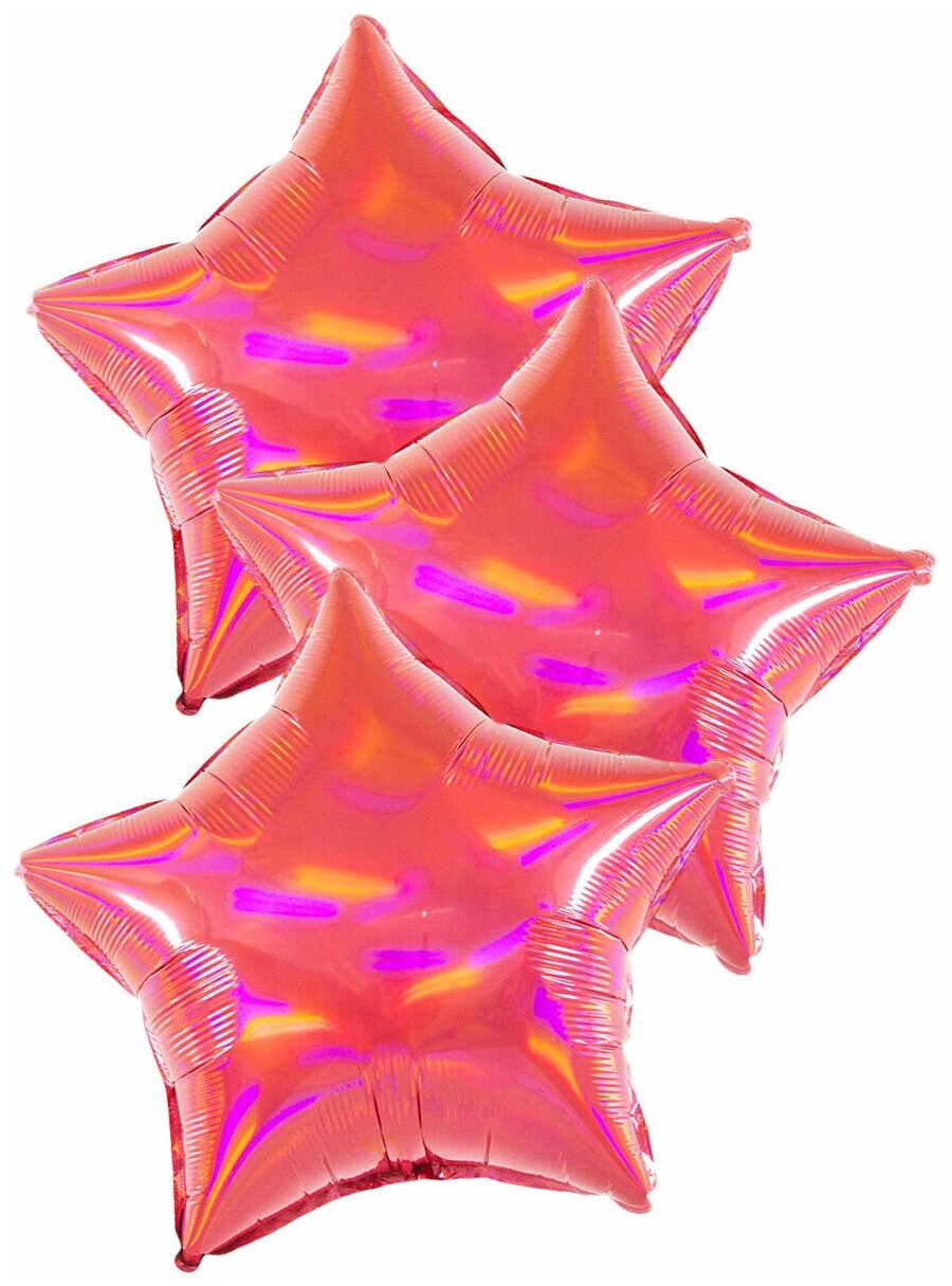 Воздушные шары фольгированные Riota Звезды Перламутровый блеск, красные, голография, 46 см, набор 3 шт