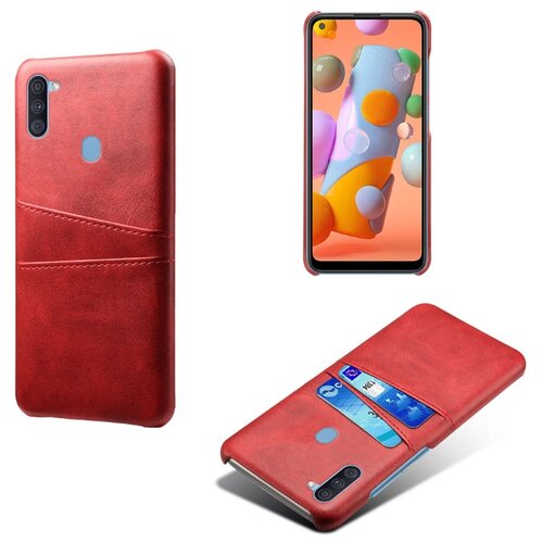 фото Чехол панель-накладка mypads для samsung galaxy a11 sm-a115f (2020) из качественной импортной кожи с визитницей с отделением для банковских карт мужской женский красный