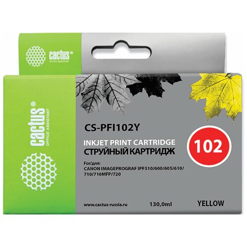 canon картридж оригинальный canon pfi 106y 6624b001 желтый 130 мл Картридж струйный CACTUS (CS-PFI102Y) для CANON iPF500/510/F600/605/650/700, желтый, 1 шт.