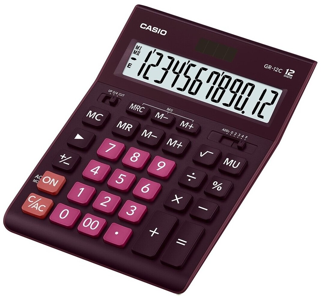 Калькулятор CASIO GR-12, бордовый, 12 разрядов, бухгалтерский