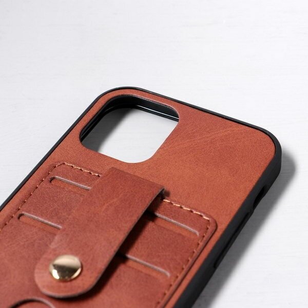 Чехол LuazON для iPhone 12/12 Pro, с отсеками под карты, кожзам, коричневый