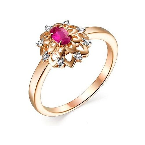 фото Алькор кольцо с рубином и бриллиантами из красного золота 13463-103, размер 19