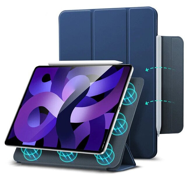 Чехол-книжка Comma Rider Series Double Sides Magnetic Case with Pencil Slot для iPad Air 5 (2022)/iPad Pro 11 (2022) (Цвет: Ocean Blue)