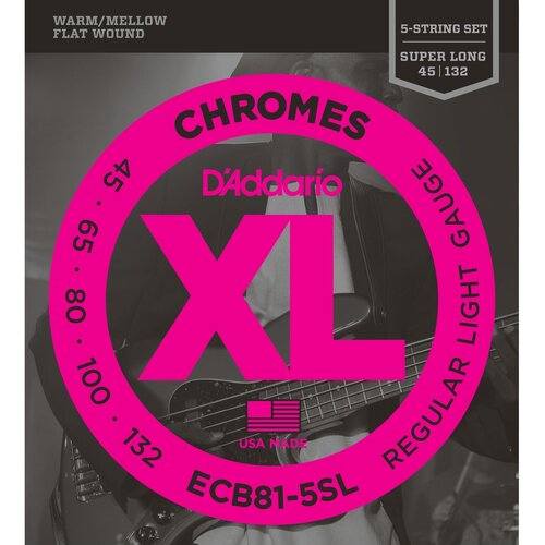 D'ADDARIO ECB81-5SL - струны для БАС-гитары, 5 струн, Soft, хром, плоск. оплётка, 45-132 струны для бас гитары daddario exl165