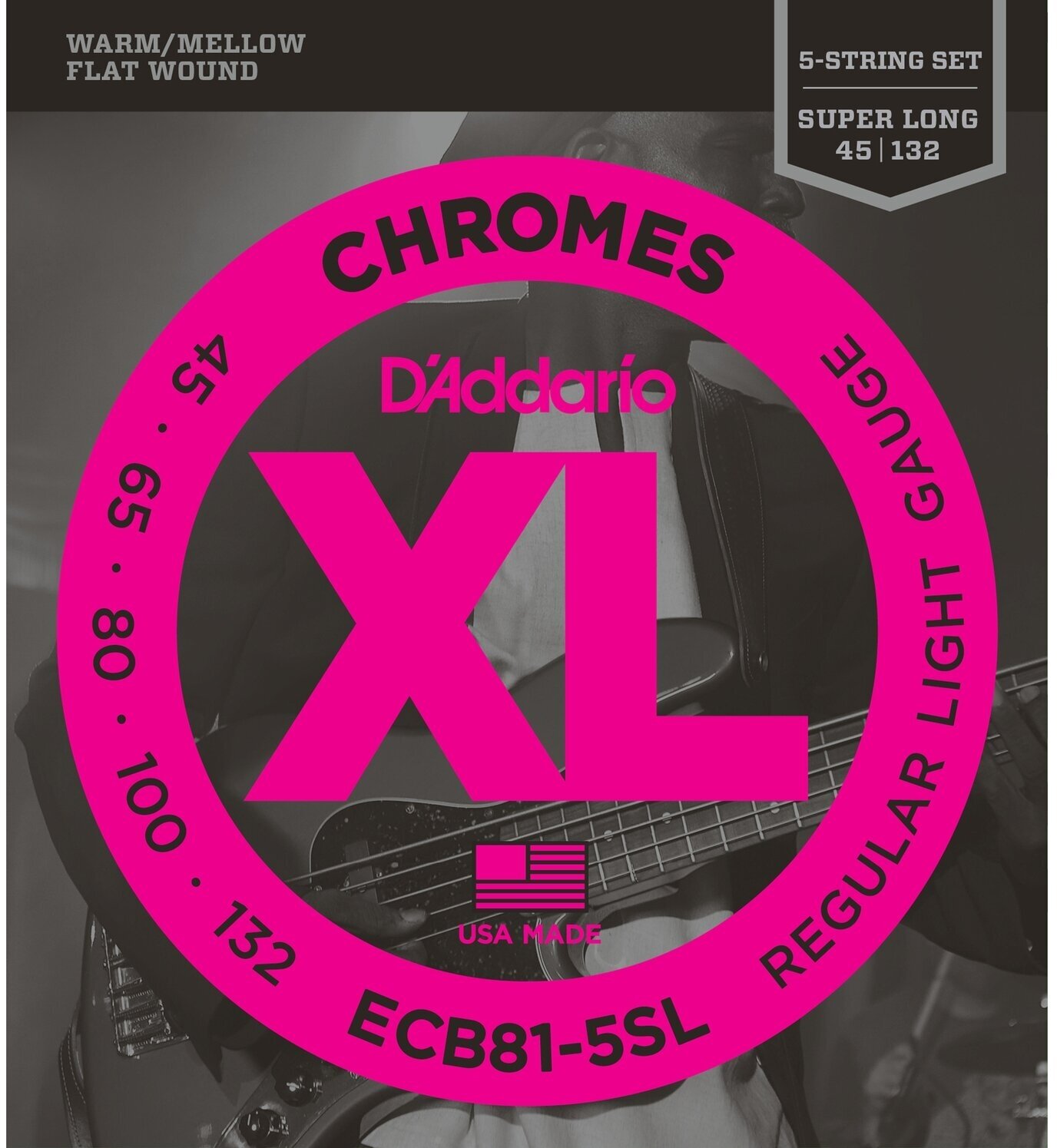 D'Addario ECB81/5SL струны для 5 струнной бас-гитары, Soft, хром, плоск. оплётка, 45-132