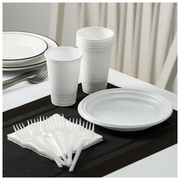 Набор одноразовой посуды "Летний", на 6 персон, цвет белый
