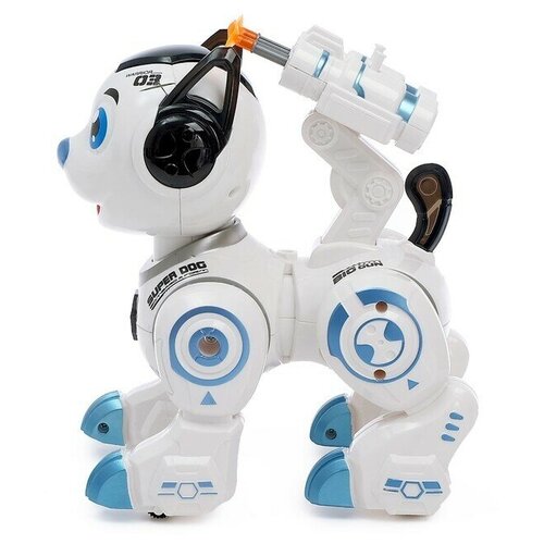 Робот-собака Рокки , стреляет, световые эффекты, работает от батареек, цвет синий собака робот дюк