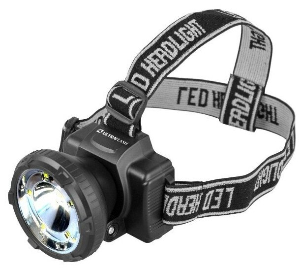 Фонарь налобный LED 5367 (аккум 220В, черный, 1,2 Вт LED+5SMD, 2 реж, пласт, бокс)Ultraflash
