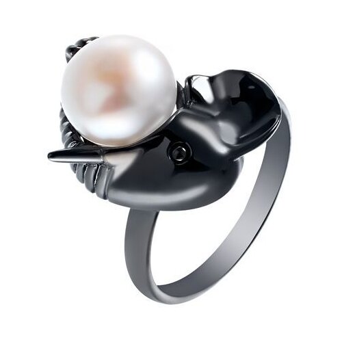 фото Jv кольцо с жемчугом из серебра kr160162-ko-wp-001-blk, размер 18