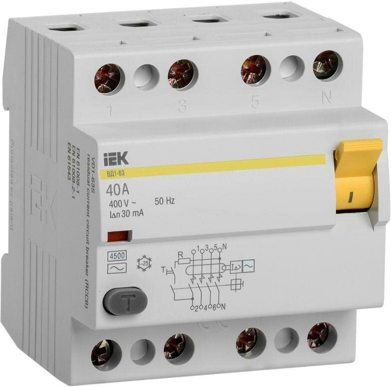 MDV10-4-040-030 Выключатель дифференциального тока IEK ВД1-63 4П 40А 30мА тип AC
