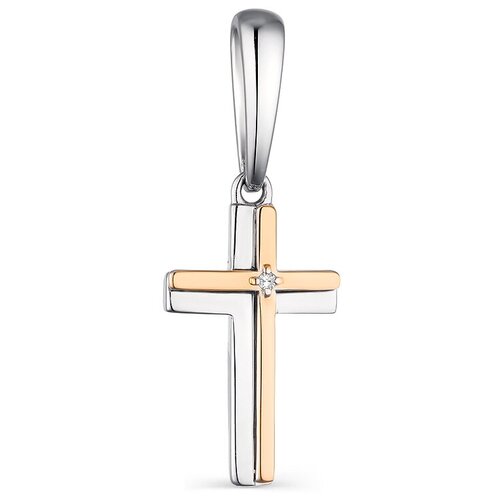 фото Подвеска алькор из родированного серебра и золота c бриллиантом