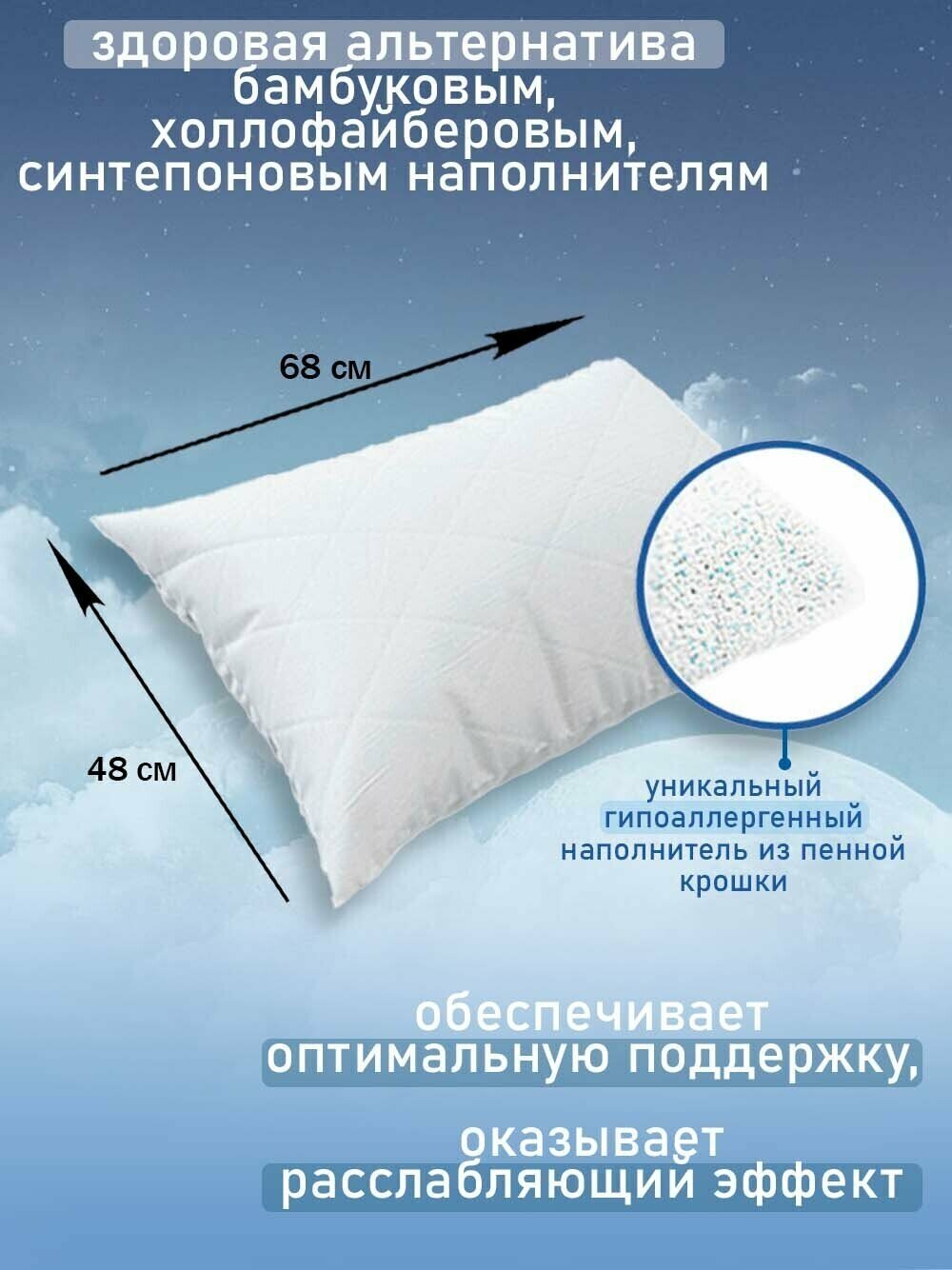 Анатомическая подушка Dream soft 50х70 см. с наполнителем из пенной крошки с эффектом памяти, плотная - фотография № 2