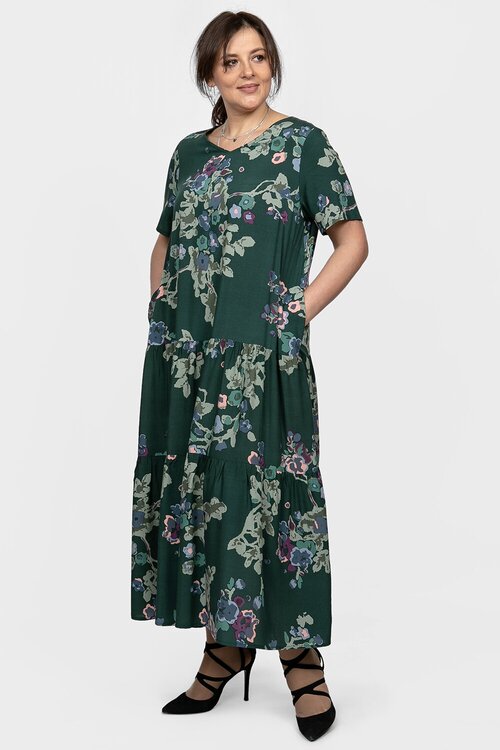 Платье SVESTA, вискоза, повседневное, свободный силуэт, макси, карманы, размер 60, зеленый