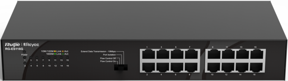 Коммутатор Reyee 16-Port 10/100/1000 Mbps Desktop SwitchPORT:16 10/100/1000 Mbps RJ45 PortsDesktop Steel Case (RG-ES116G) Ruijie - фото №2