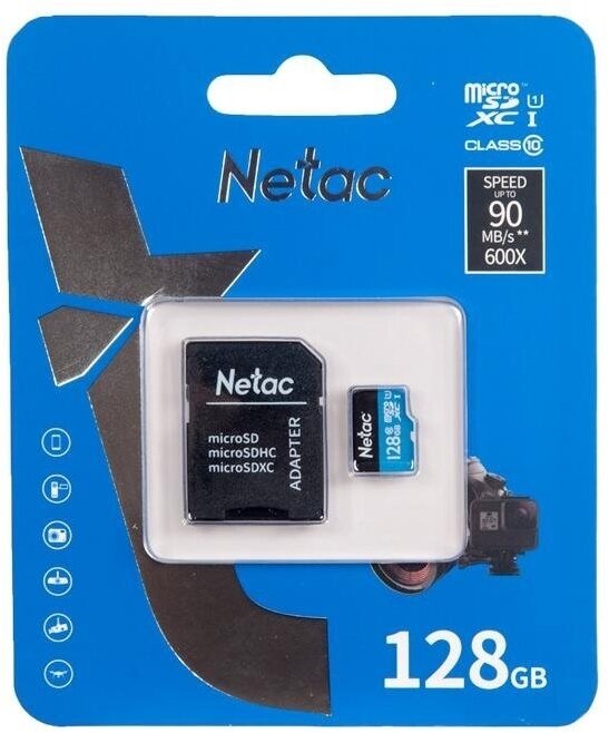 Карта памяти Netac MicroSD 128GB U1C10 80Mb/s+adp - фотография № 7