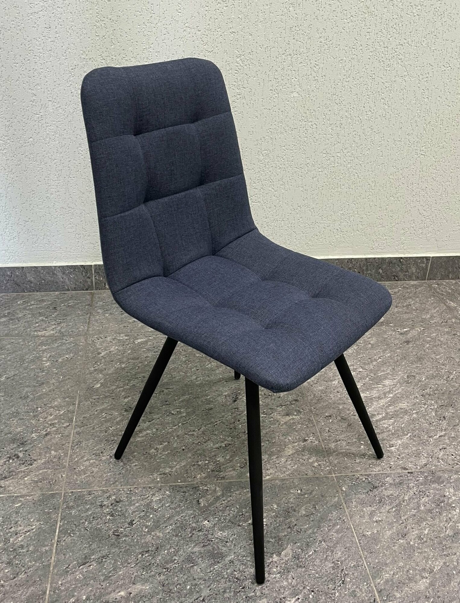 Стул мягкий для кухни/комплект стульев/стул из рогожки/новый стильный стул, цвет темно-синий с черными ножками /2 шт