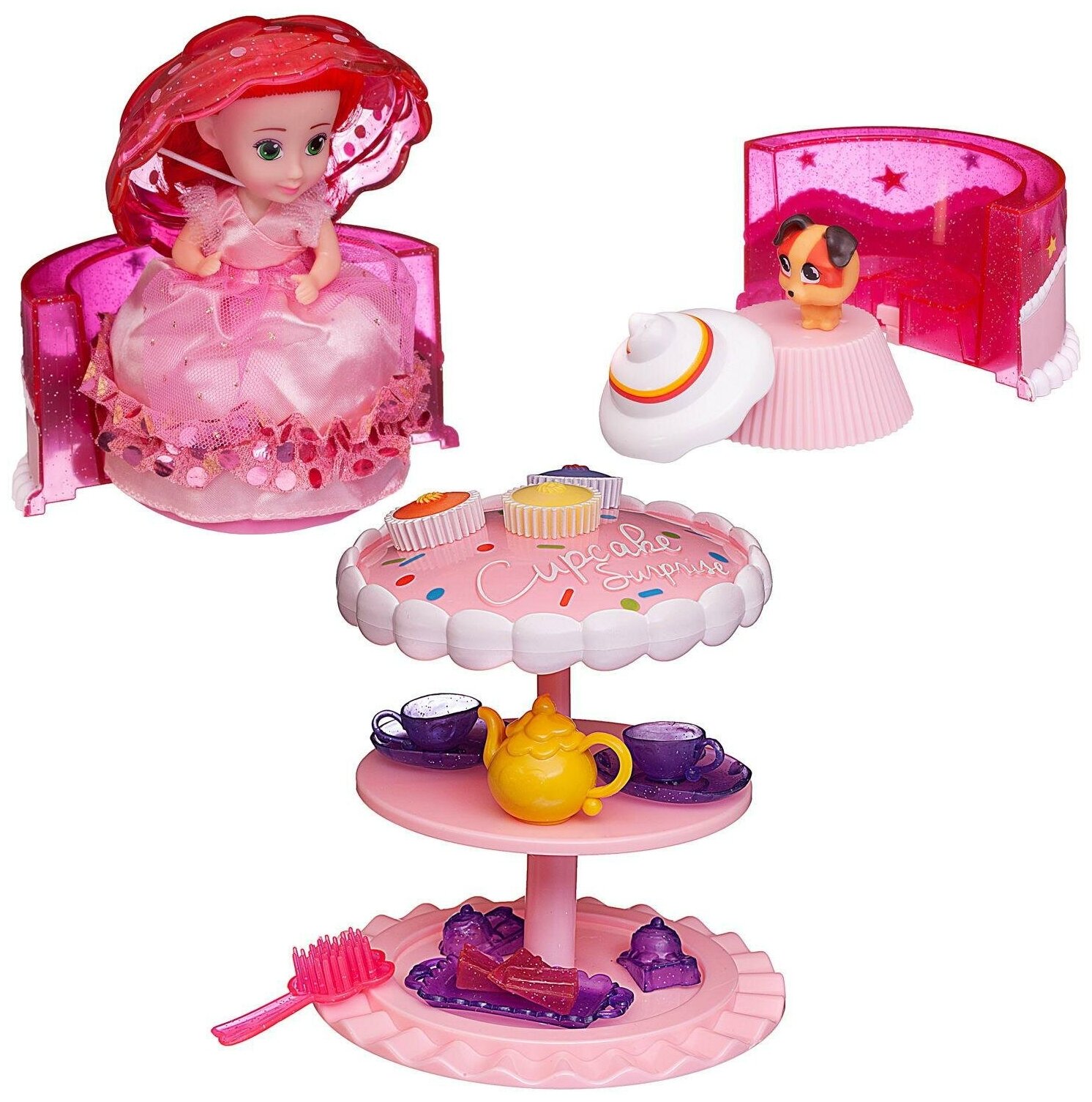 Игровой набор EMCO Cupcake Surprise Чайная вечеринка с куклой - капкейк и питомцем, розовый