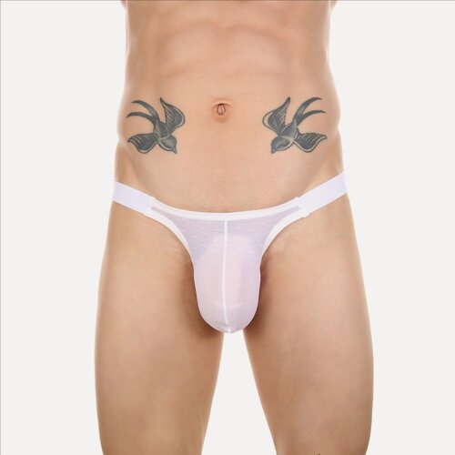 Изображение товара Стринги, мужское сексуальное белье, спандекс, белые, 44-46, с декоративными элементами
