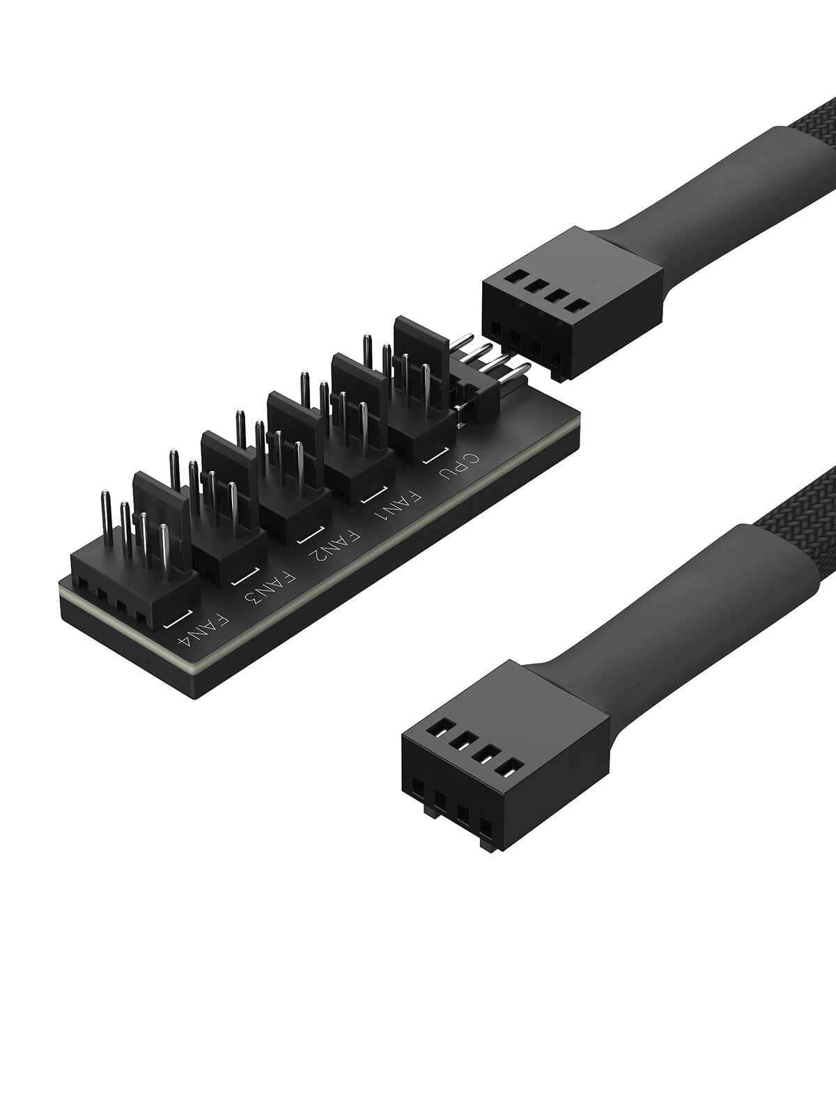 Кабель удлинитель разветвитель GSMIN C4R Hub PWM для вентилятора ПК 4pin (F) - 5х 4pin (M), 35 см (Черный) — фото 1