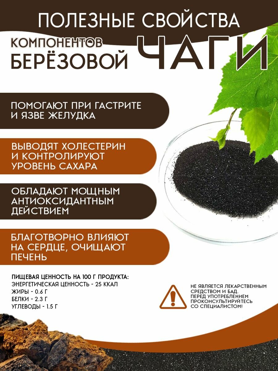 Экстракт березовой чаги от чага ФУД, сублимированный , в банке ПЭТ, 100 г — фото 1