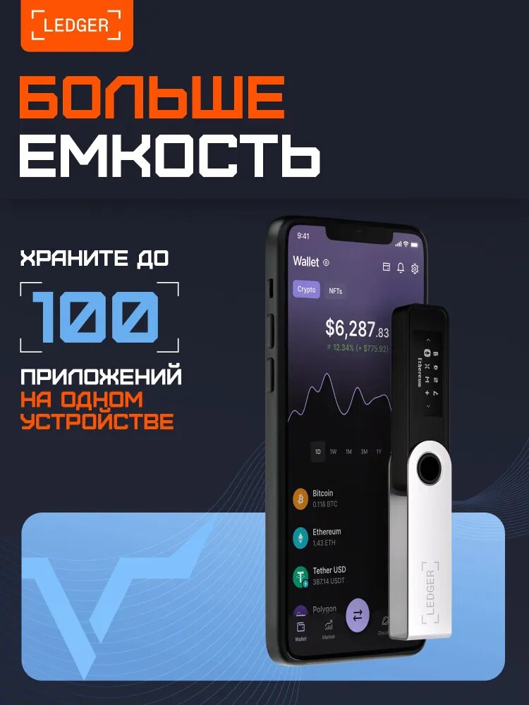 Аппаратный криптокошелек Ledger Nano S Plus Black 2025, холодный кошелек для криптовалют + чехол в подарок от официального реселлера CRYPTORO — фото 1