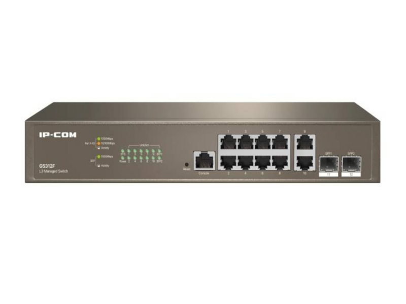 G5312F коммутатор управляемый L3, 12 портов, 10х1 гбит/с, Base-X SFP 2х1 гбит/с, настольный