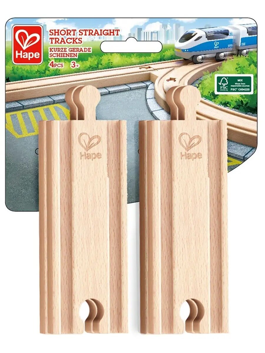 Элементы игрушечной железной дороги Hape - Прямые короткие рельсы, 4 предмета E3778_HP