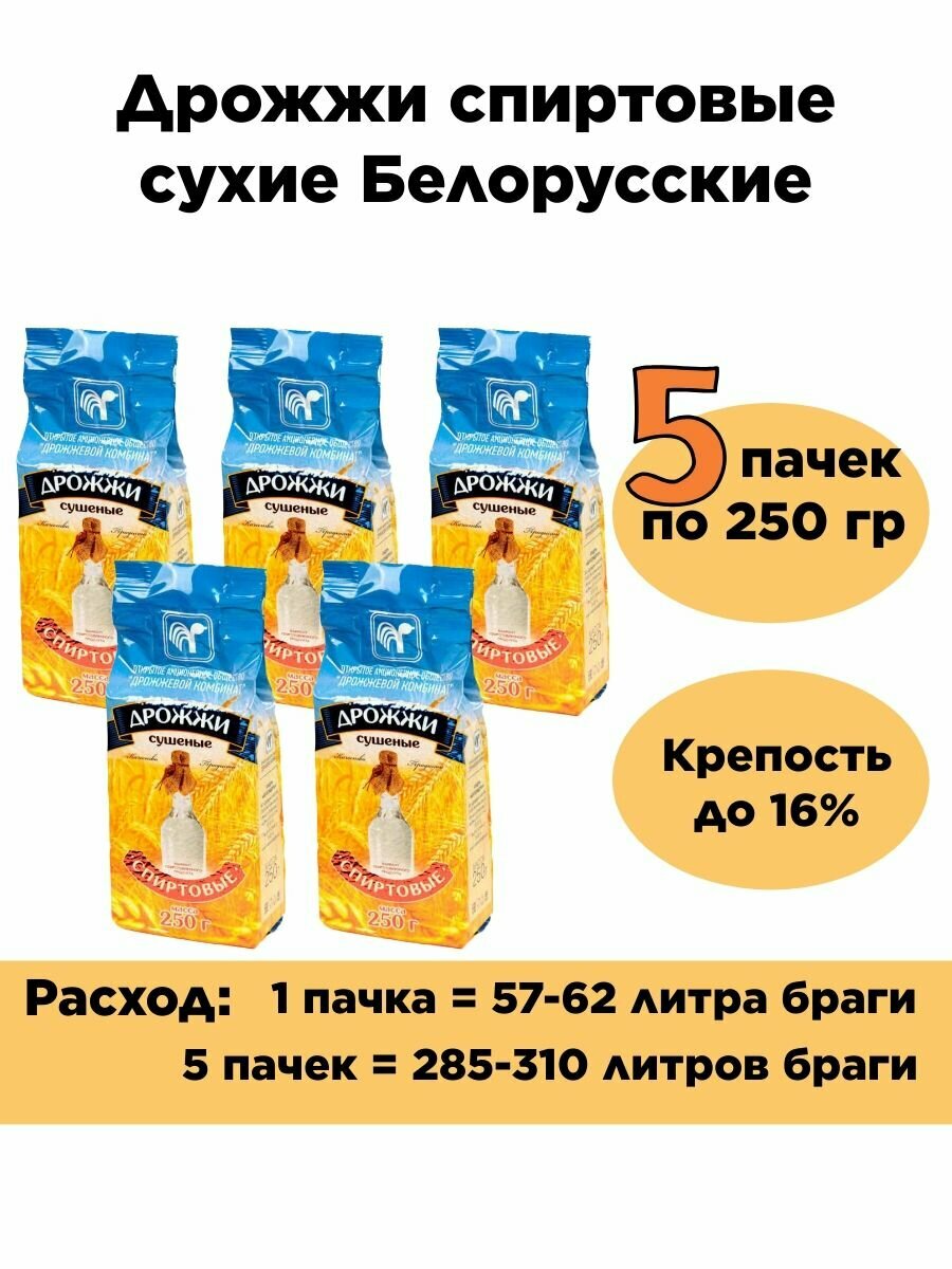 Дрожжи белорусские спиртовые сухие 250 г х 5 шт (5 штук в комплекте)