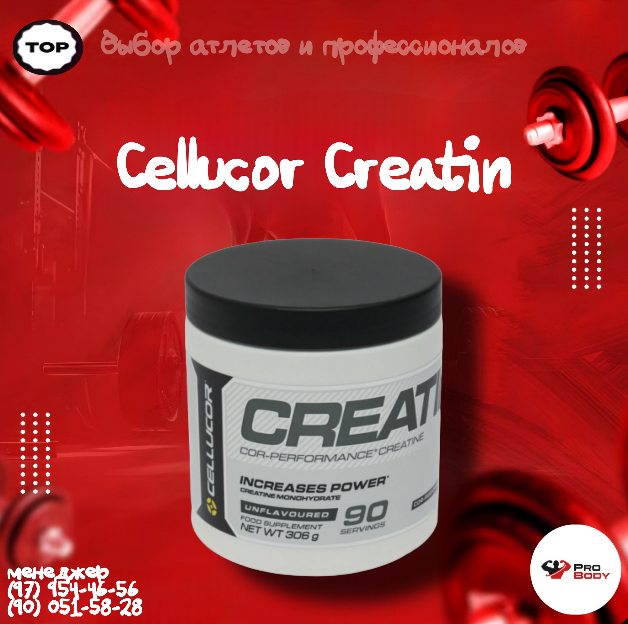 Креатин Cellucor "Creatin monohydrat", 90 порций, микронизированный, без вкуса, банка