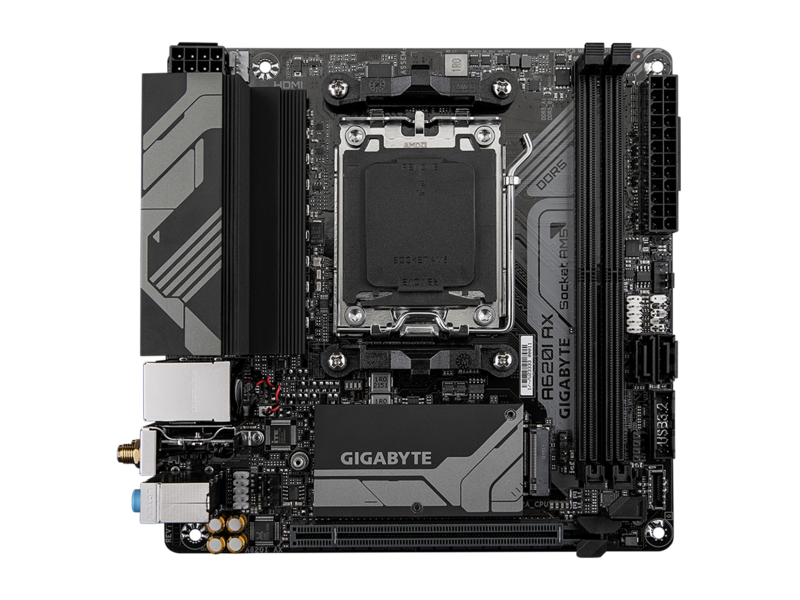 Материнская плата материнская плата/ MB GIGABYTE AMD A620 sAM5, 2xDDR5(96GB), HDMI 2.1/DP, 1xPCIe 4.0x16, 1xLAN (2.5GbE), Wi-Fi, BT, 2xSATA 6Gb/s, 1xM.2, 1xUSB-C, 2xUSB 3.2, 3xUSB 2.0, mini ITX