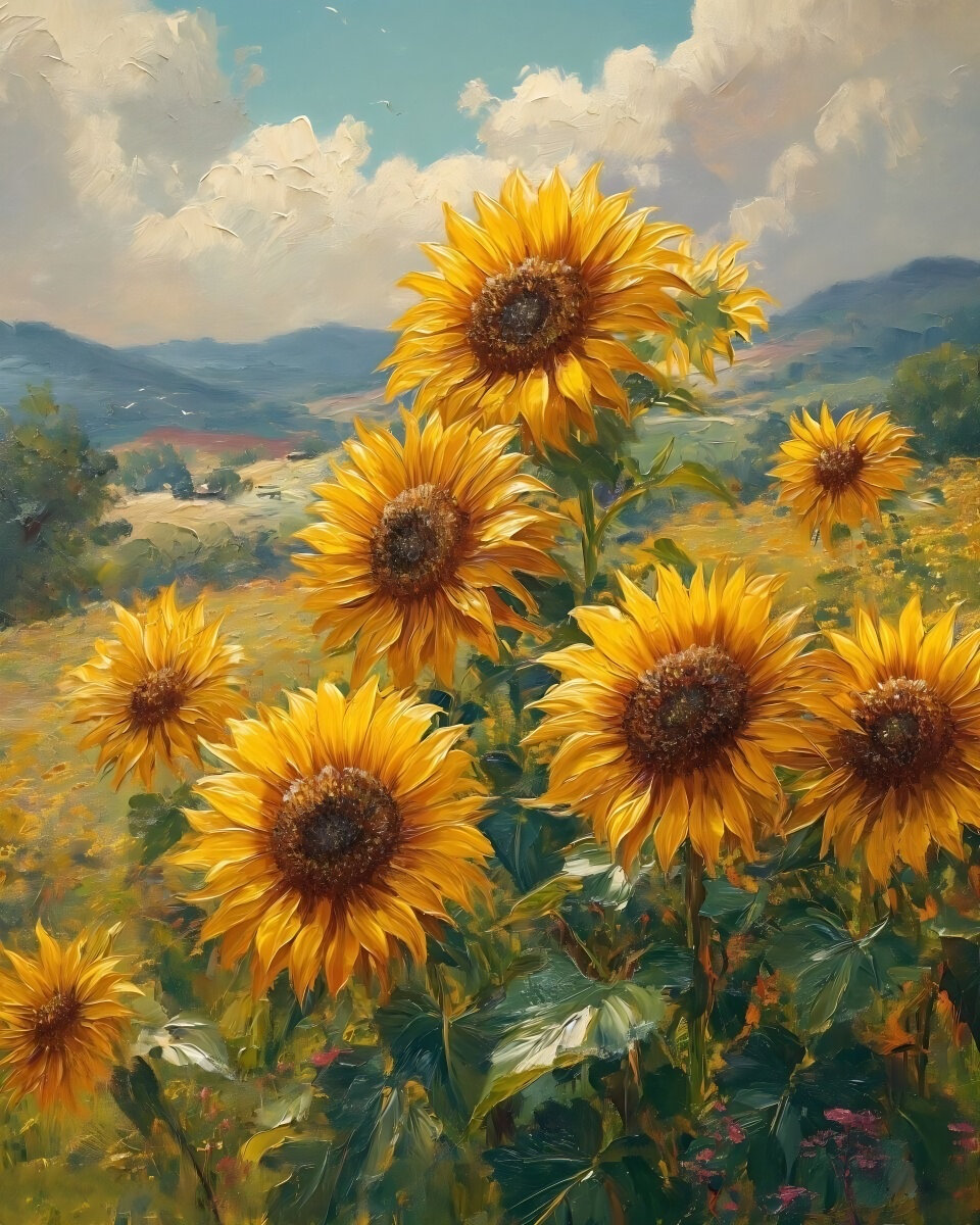 Интерьерная картина "Подсолнухи" холст на подрамнике 30x40 см