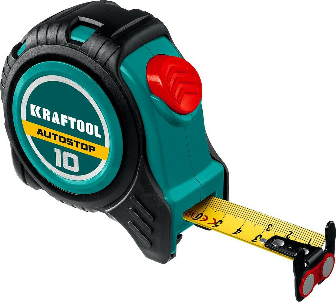 Рулетка Kraftool, с автостопом, двухсторонняя шкала, нейлоновое покрытие, 10м х 25мм