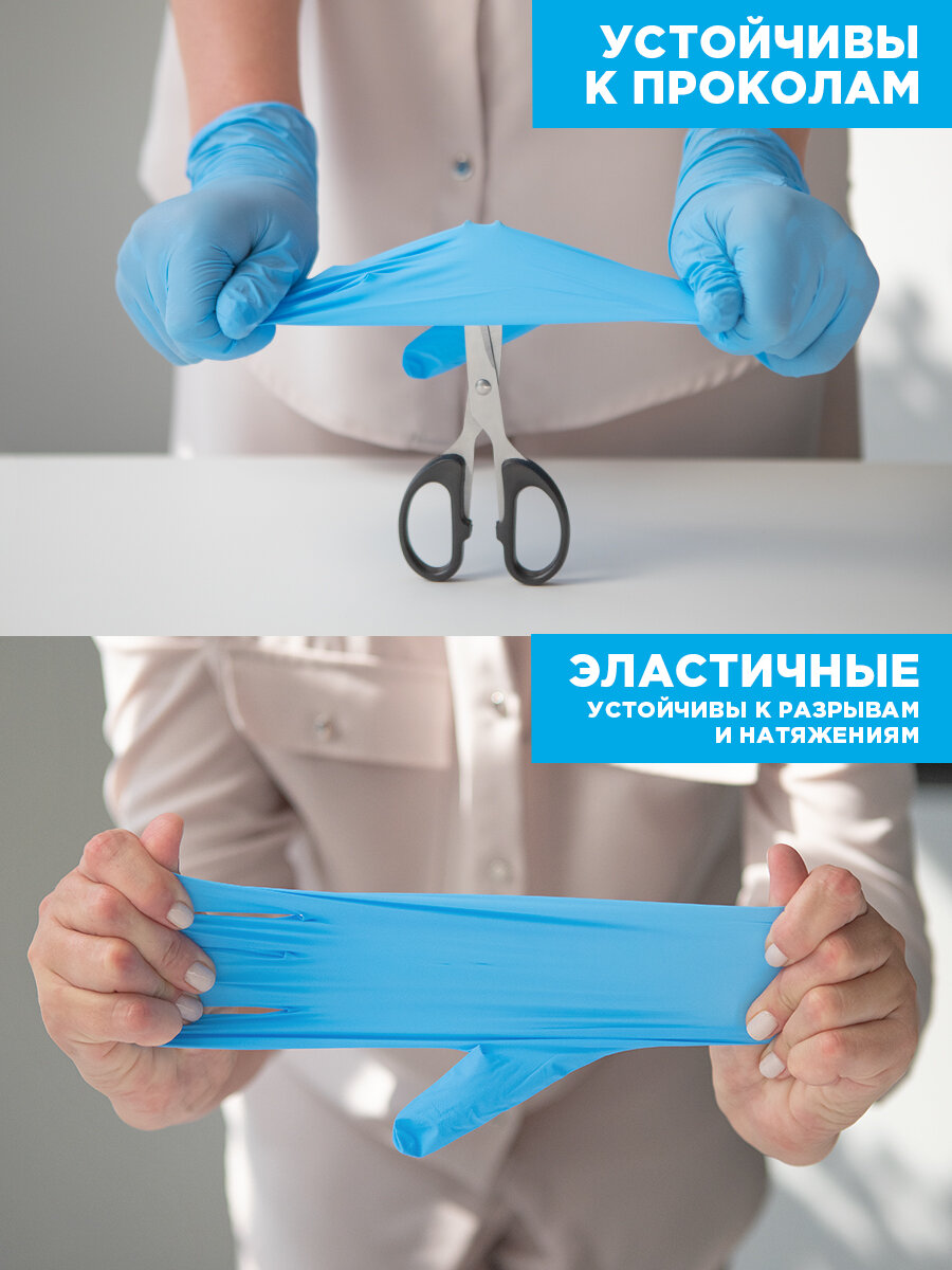 Перчатки одноразовые нитриловые, 100шт, неопудренные, размер XL, голубые — фото 1