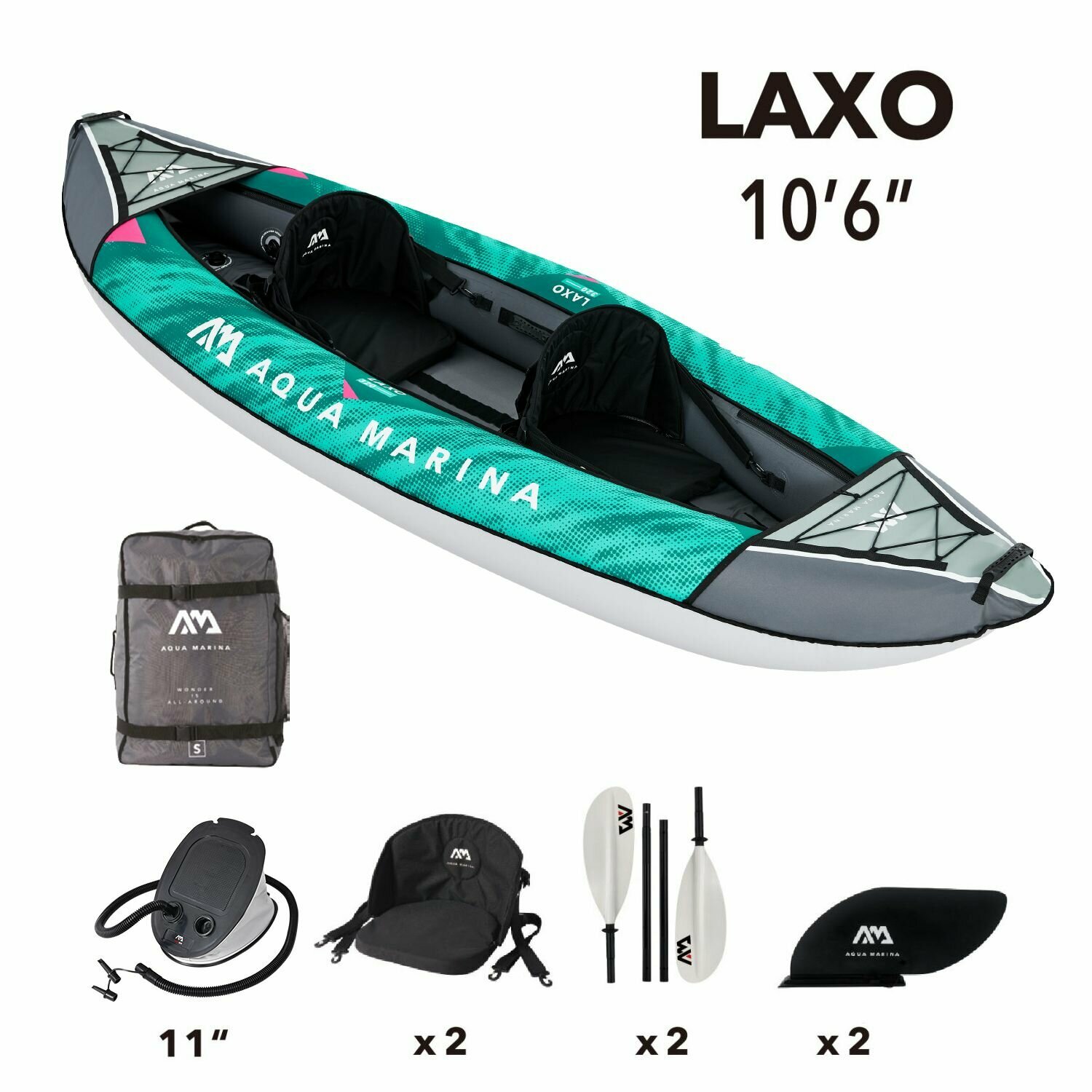 Каяк надувной двухместный Aqua Marina Laxo 320 (320х90см) 2 камеры весла насос и сиденья в комплекте